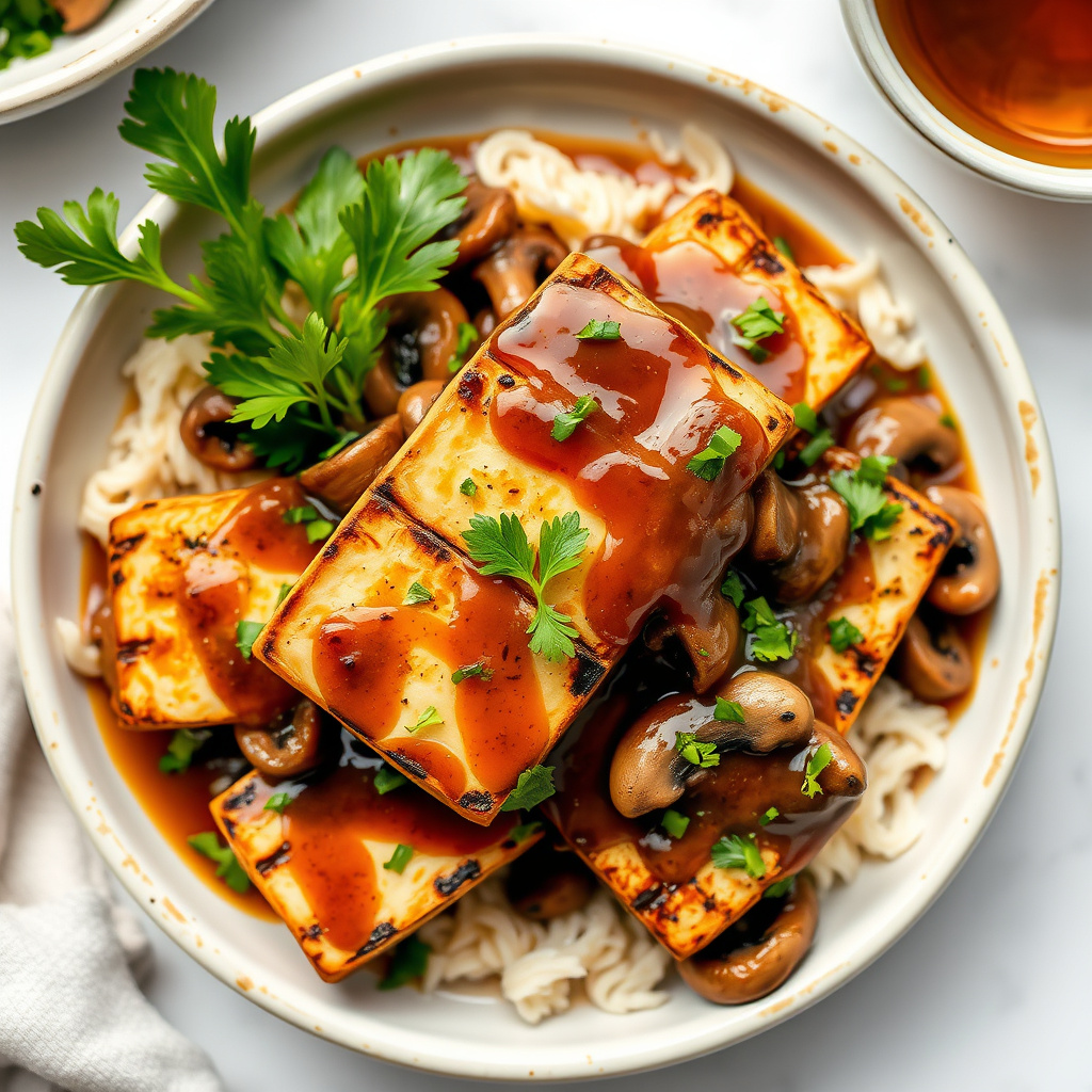 Grillet tofu med kremet shiitakesaus
