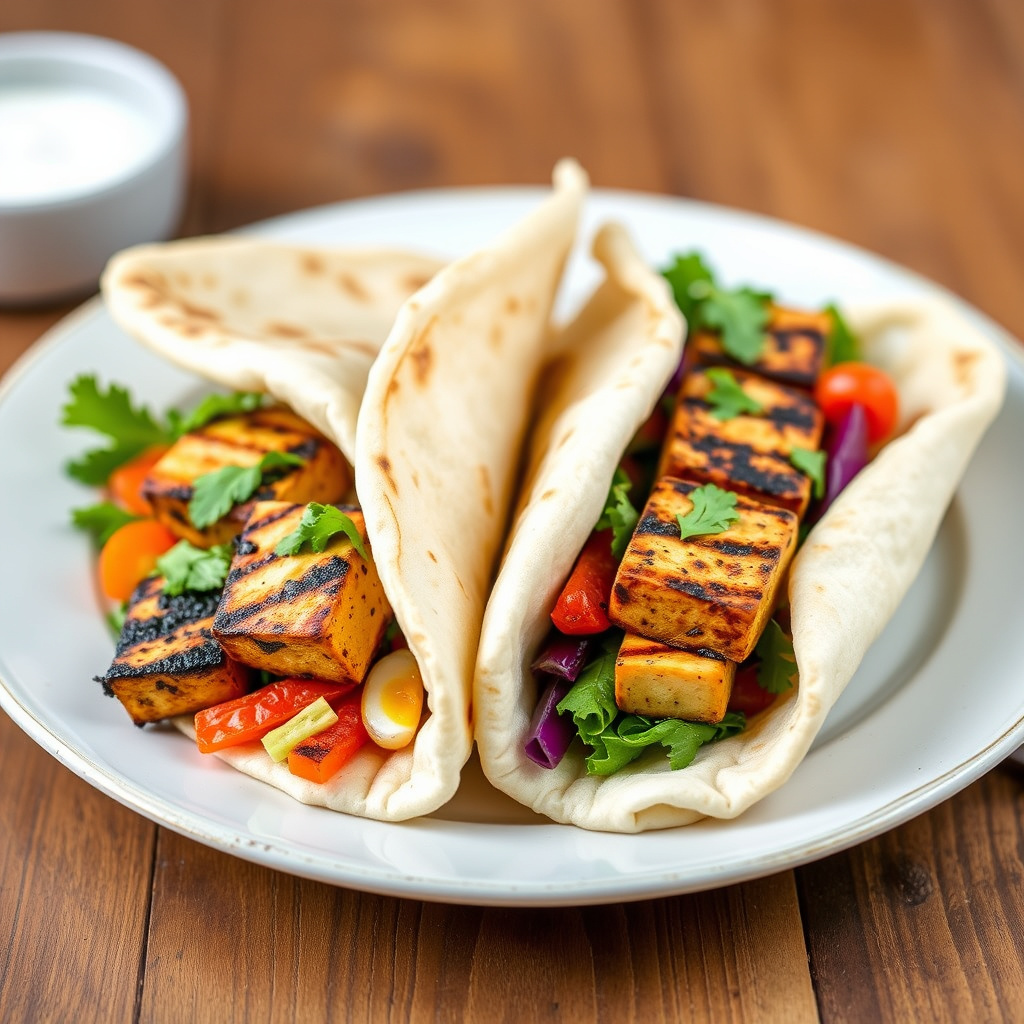 Grillet tofu- og grønnsakspita med feta