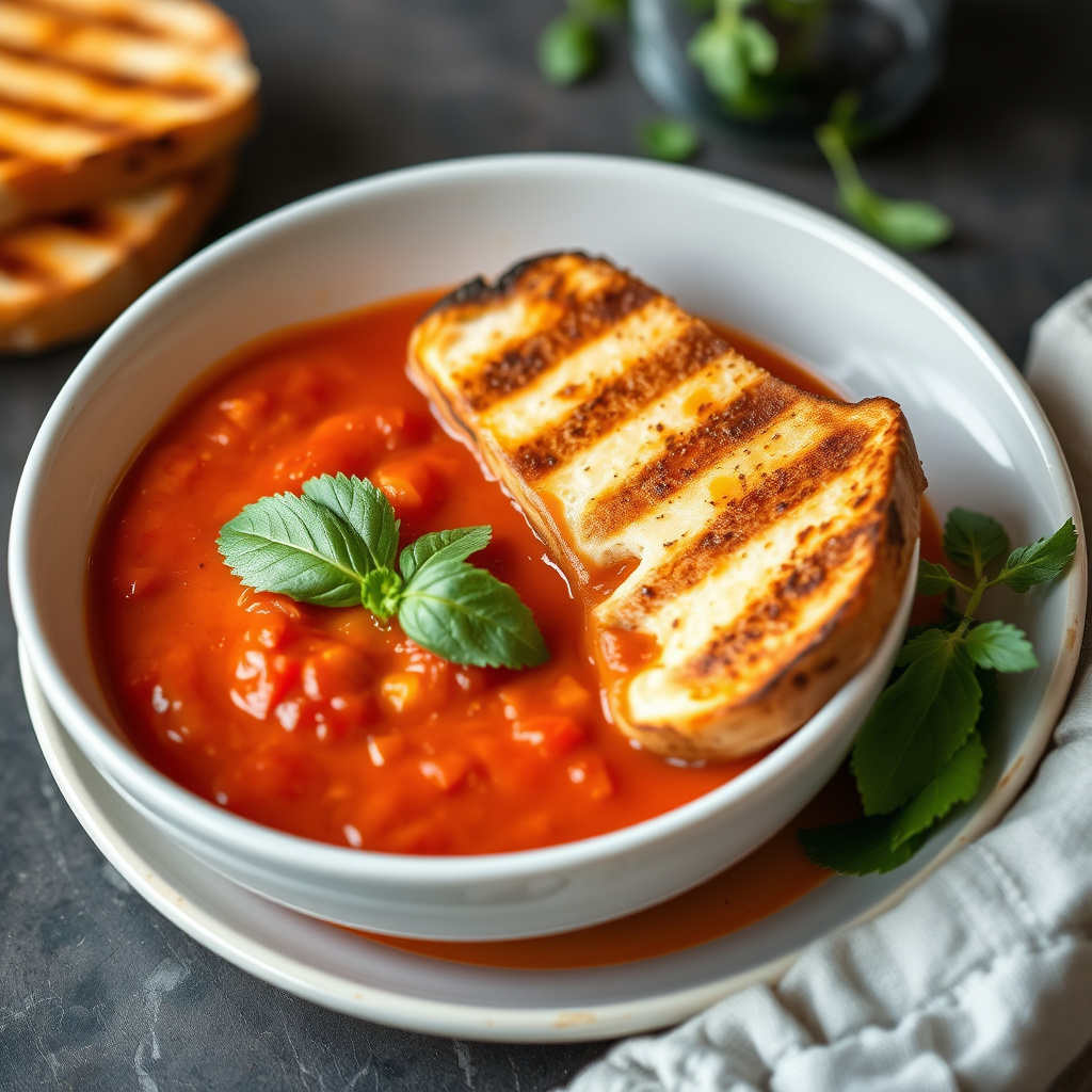 Grillet tomatsuppe med grillede ostesmørbrød