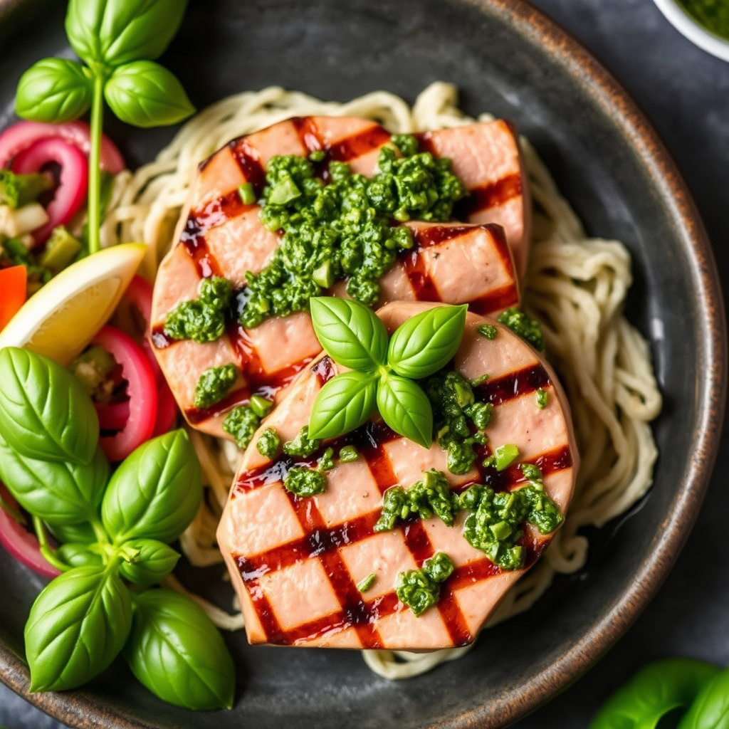 Grillet tunfisk med basilikumpesto