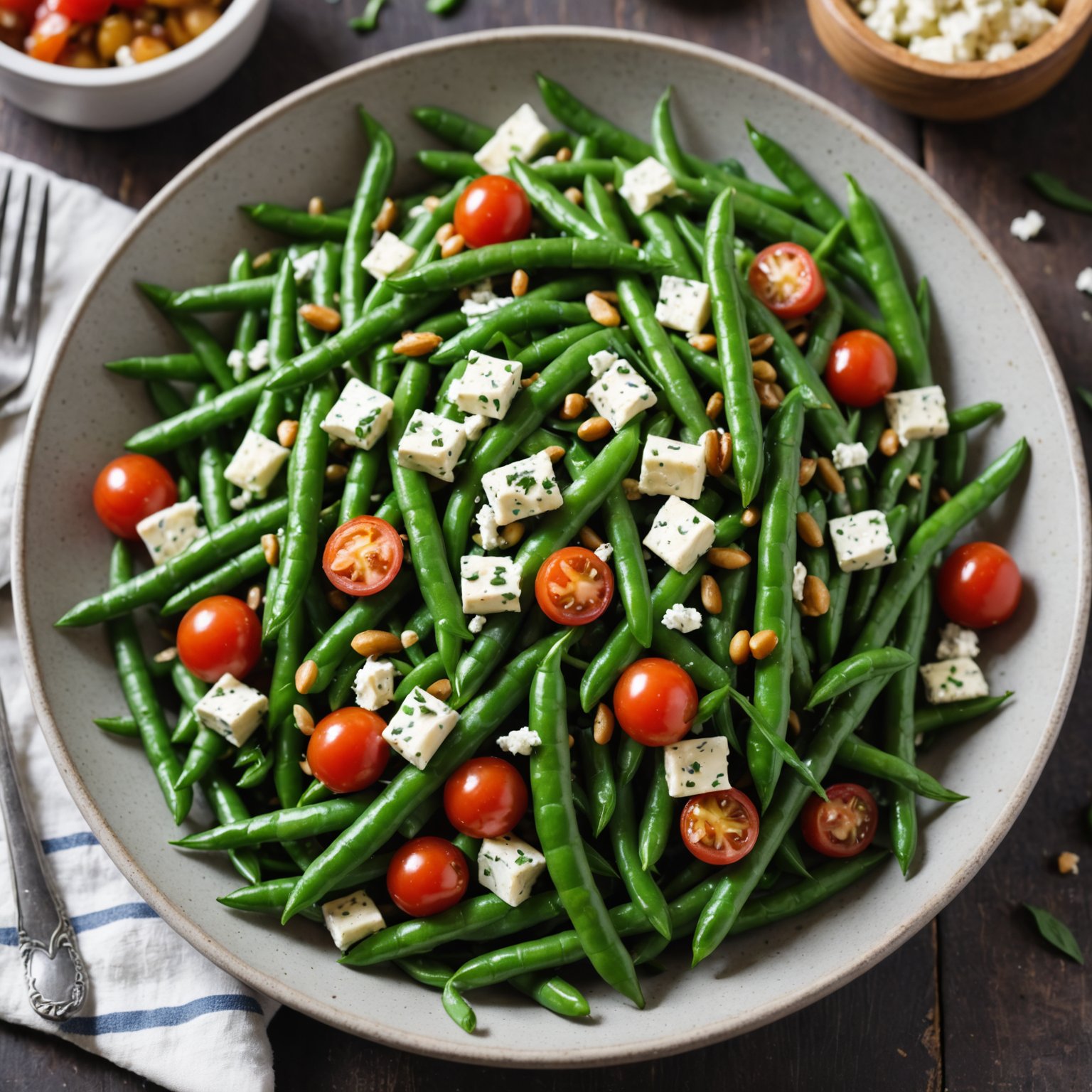 Grønn bønnesalat med blåmuggost