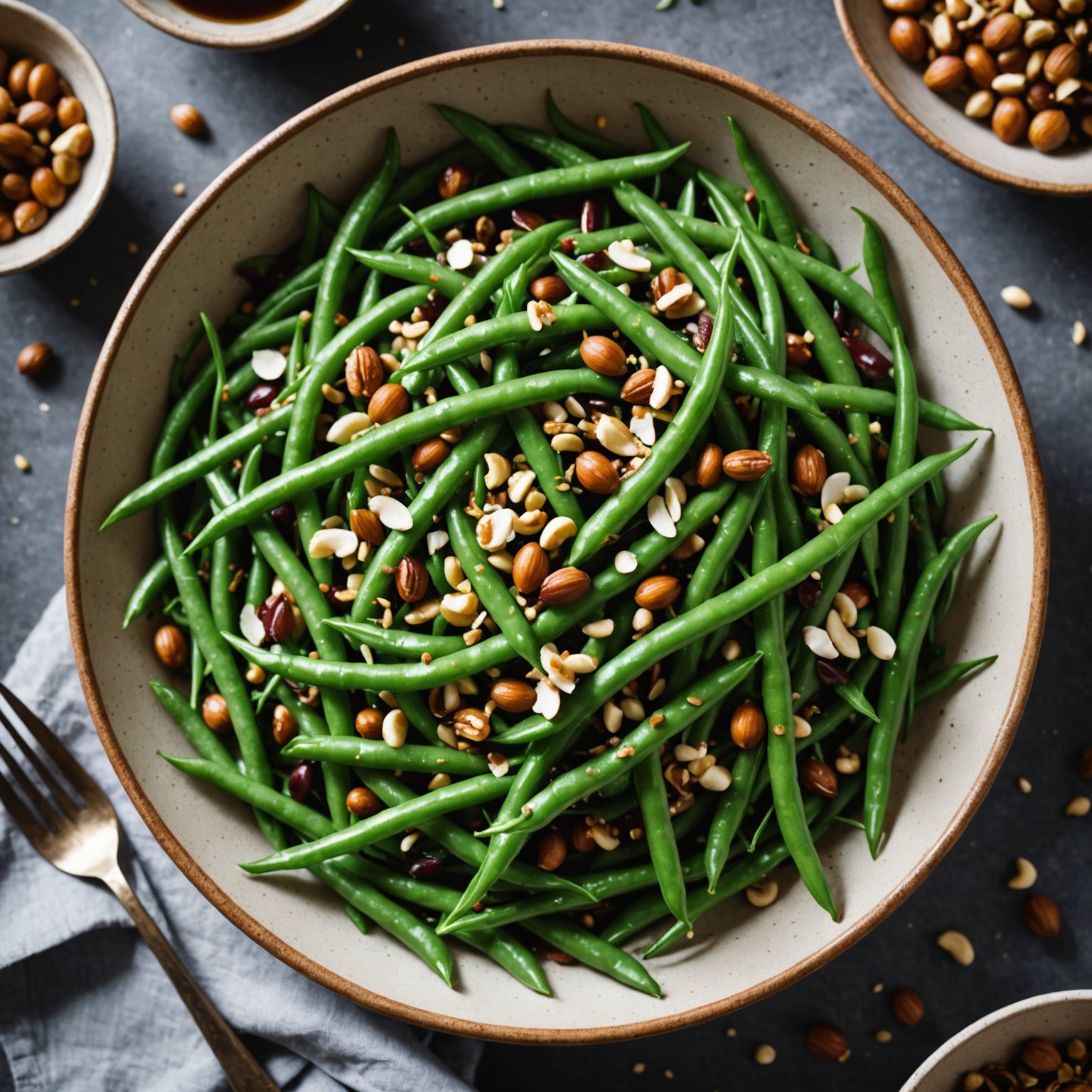 Grønn bønnesalat med ristede hasselnøtter