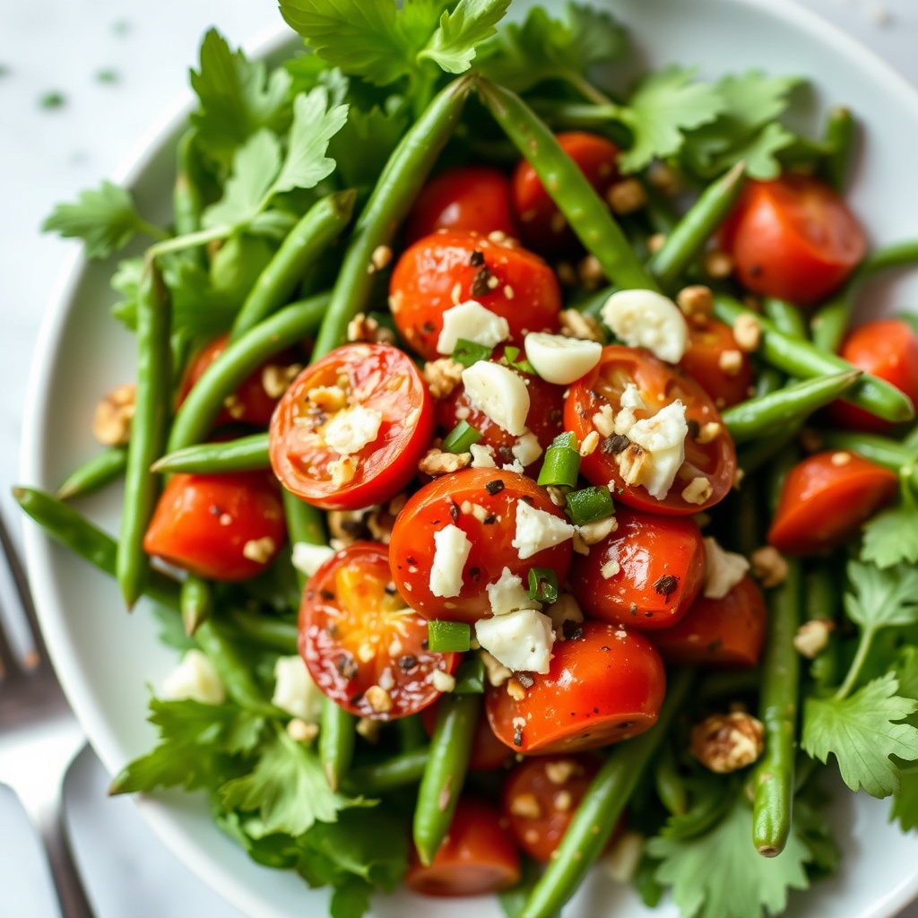 Grønn bønnesalat med ovnsbakte tomater