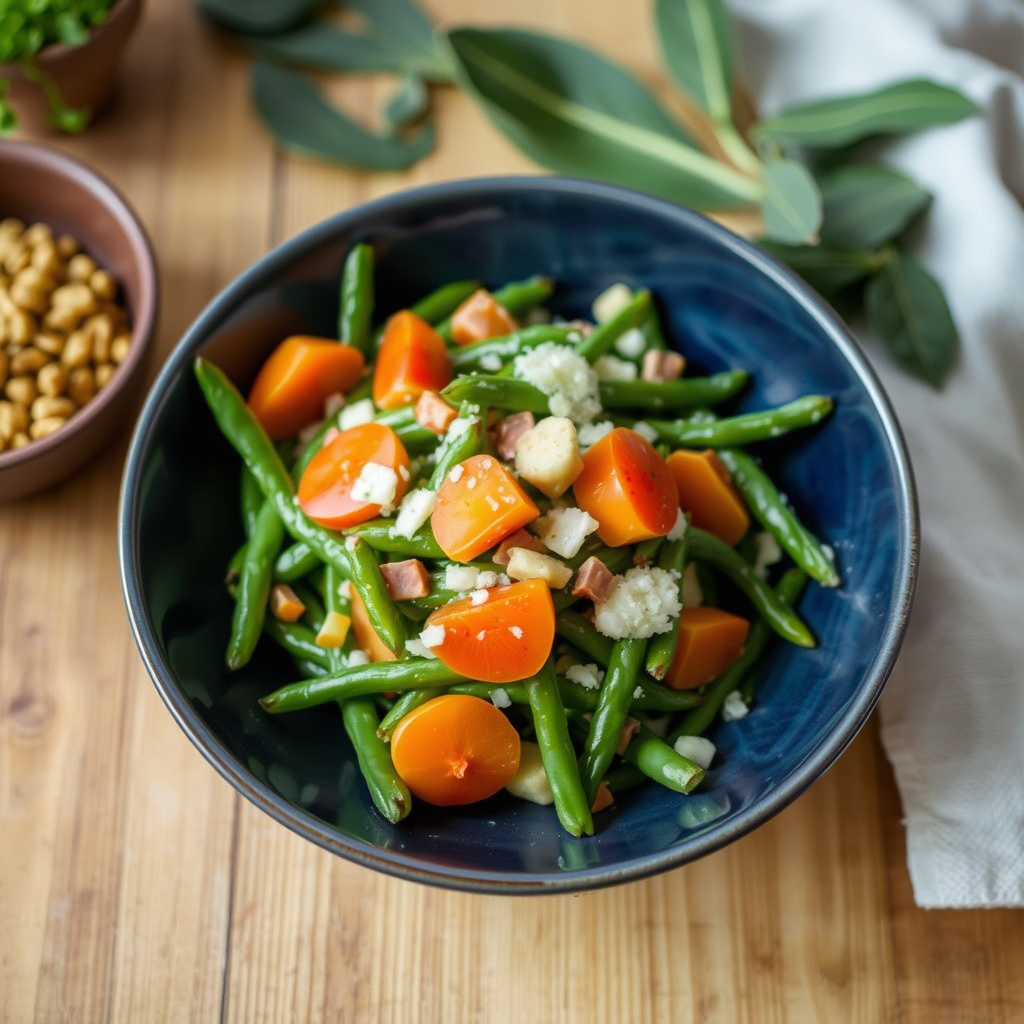 Grønn bønnesalat og Fuyu-kaki