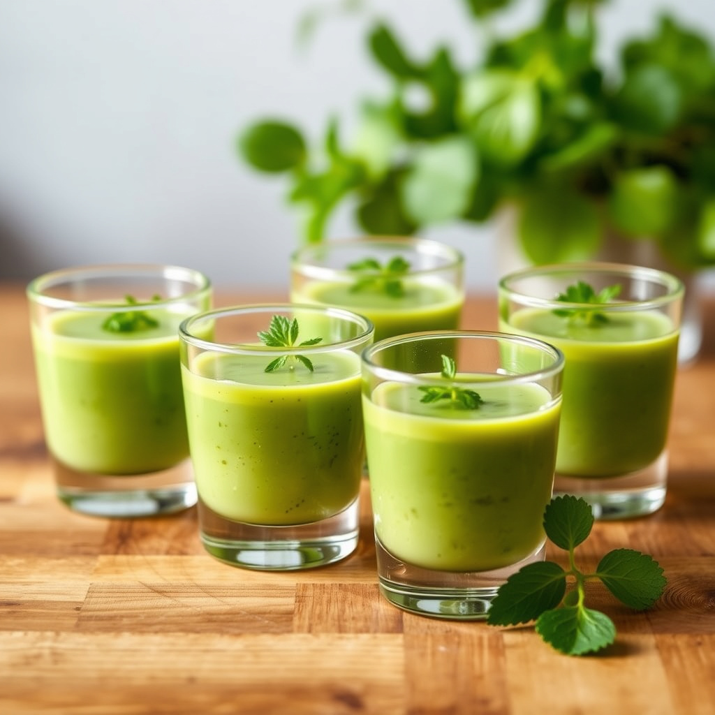 Grønn gazpacho i små glass
