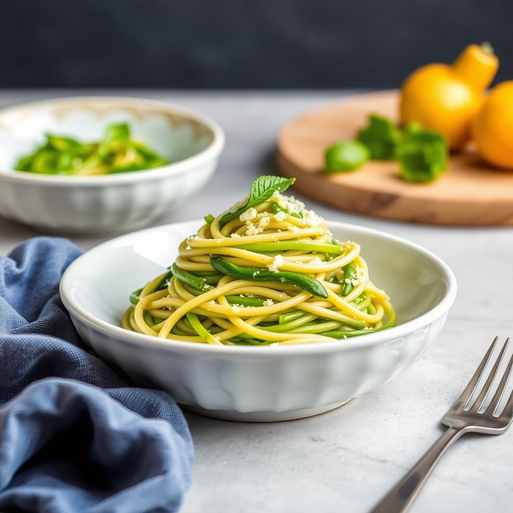 Grønn pasta med asparges og kikerter