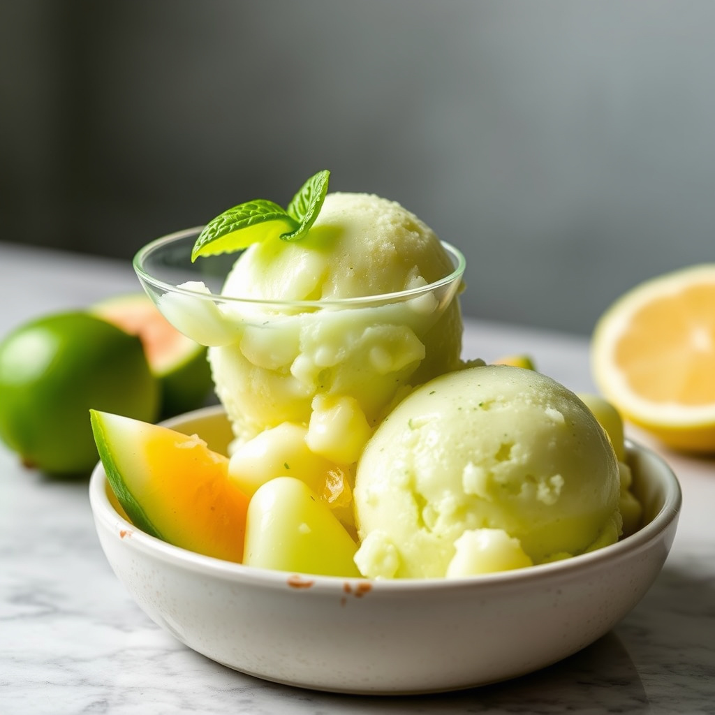 Grønn melon med lime- og sitronsorbet