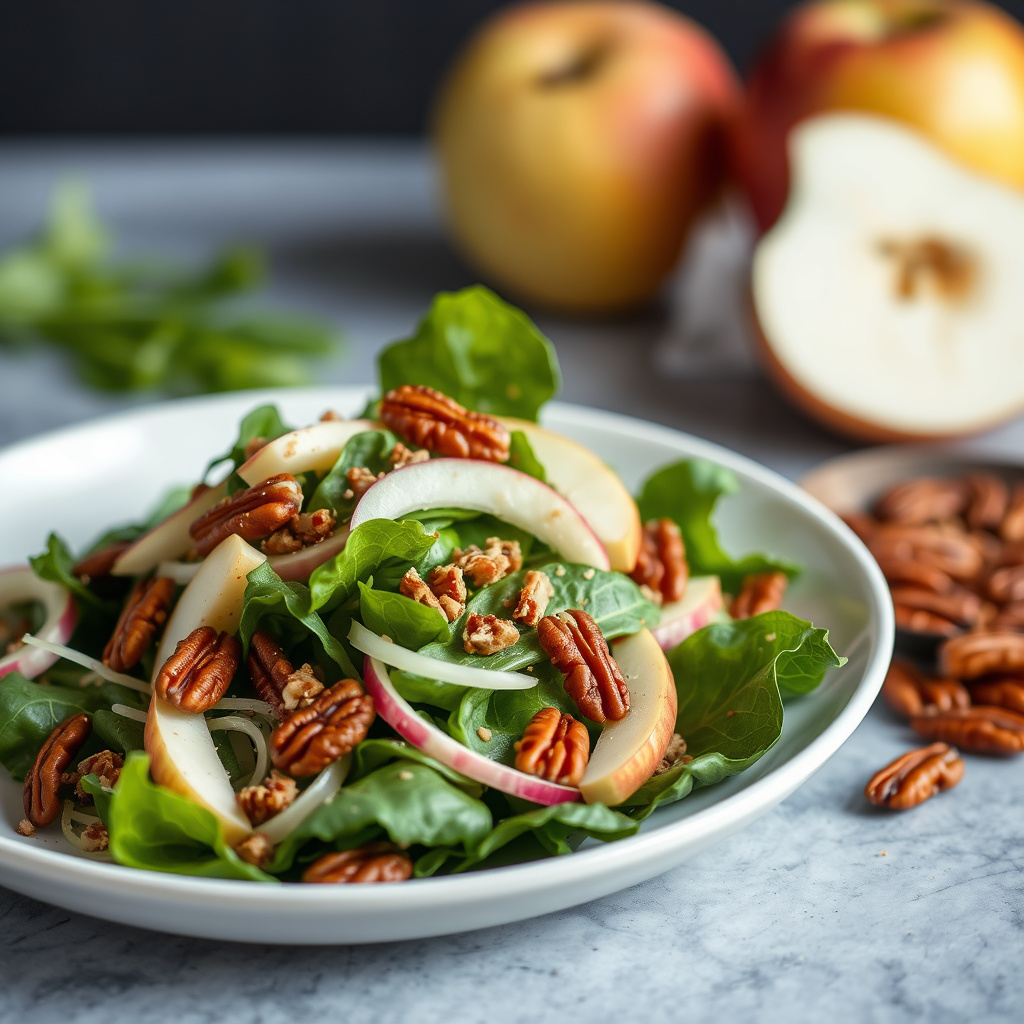 Grønn salat med fennikel, eple og pekannøtter