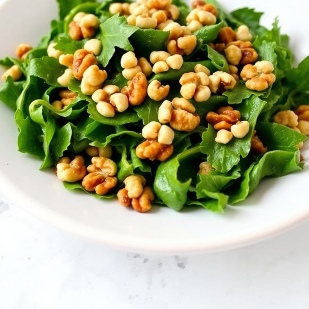 Grønn salat med ristet valnøtt