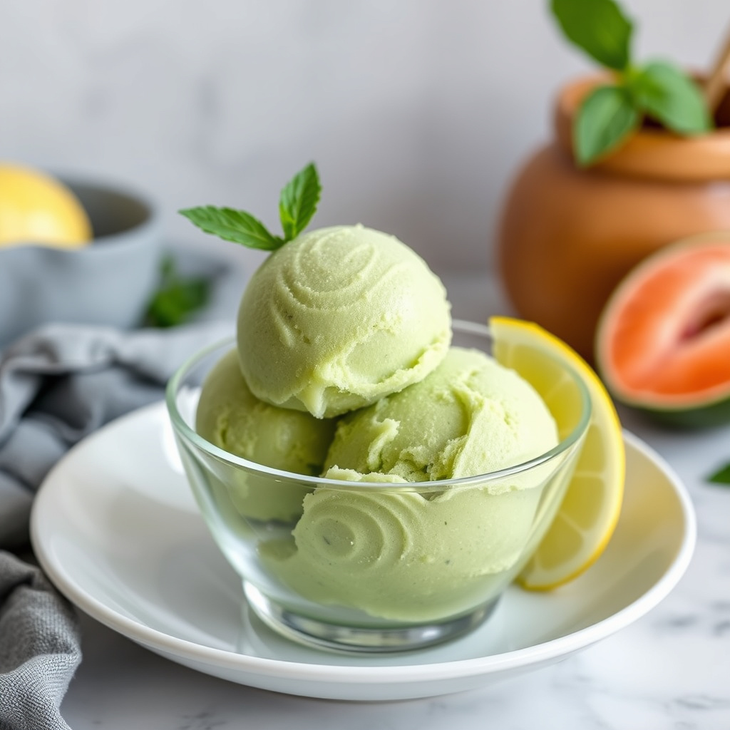 Forfriskende grønn te-sorbet