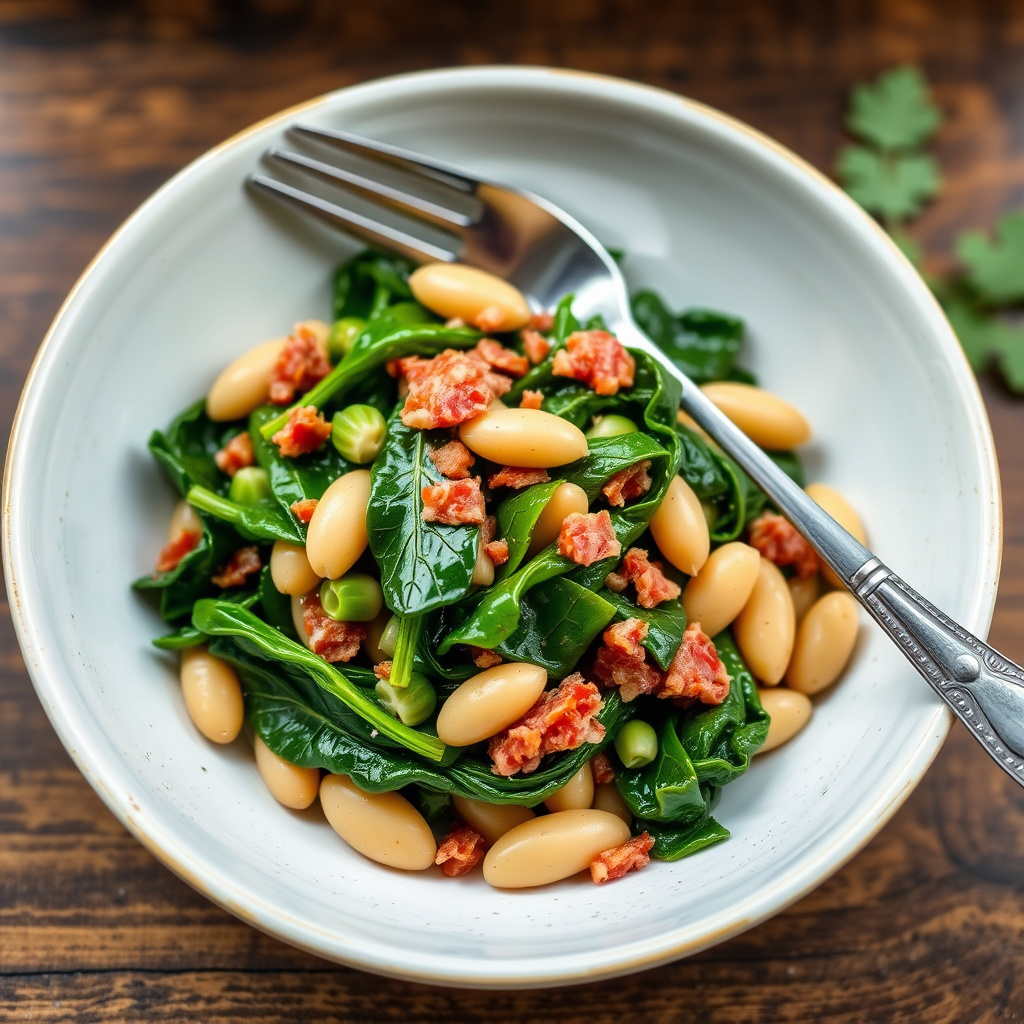 Grønne bønner med pancetta og cannellinibønner