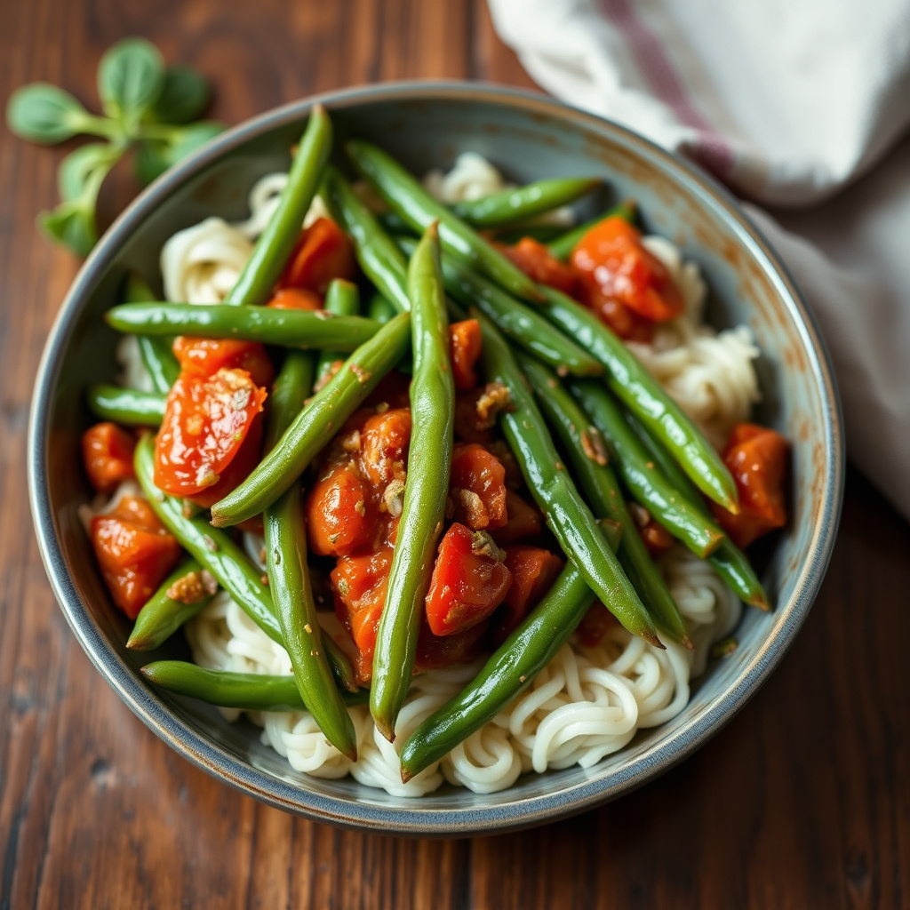 Grønne bønner og hermetiske tomater