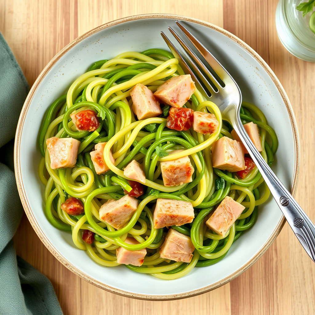 Grønne spinatnudler med prosciutto og erter