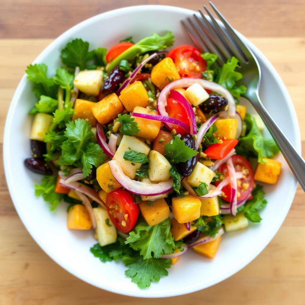 Grønnsakssalat med curry-soy vinaigrett