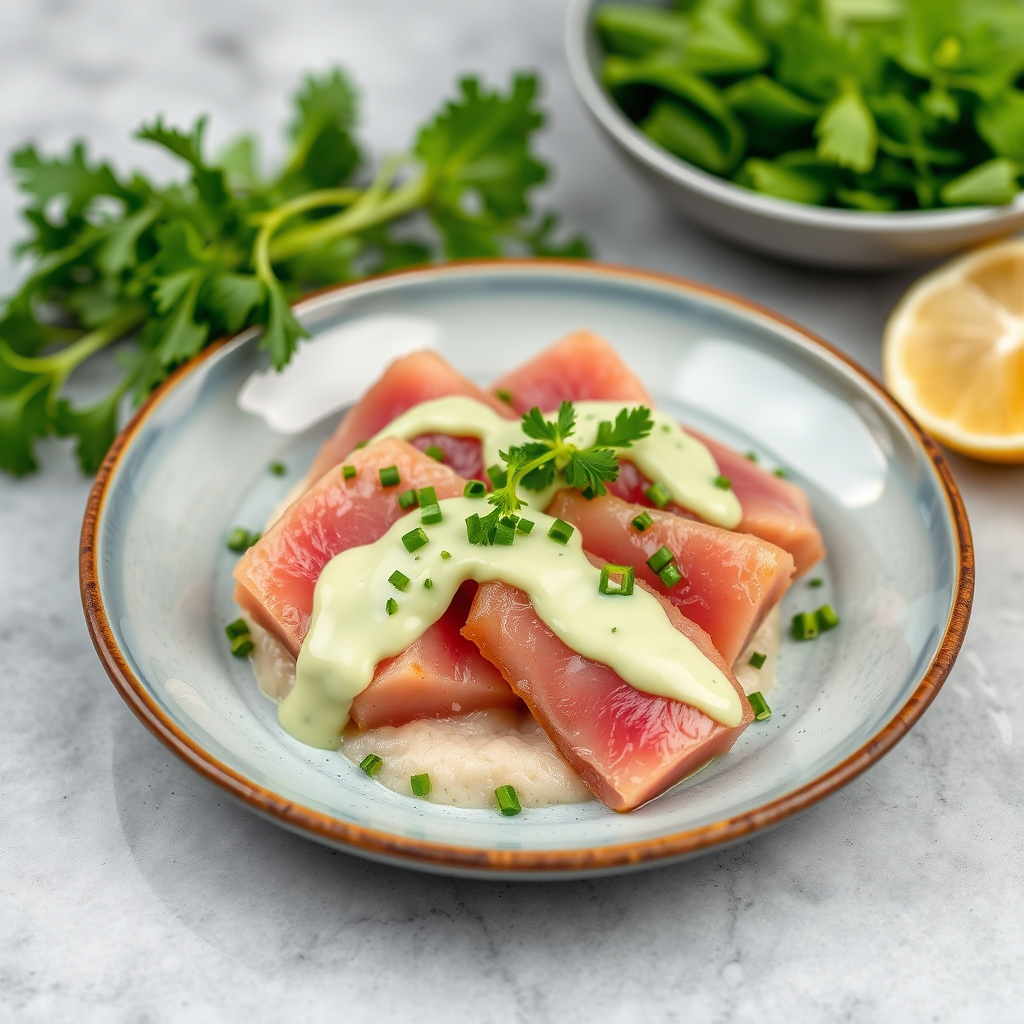 Gulfinne-tunfisk med wasabi-krem