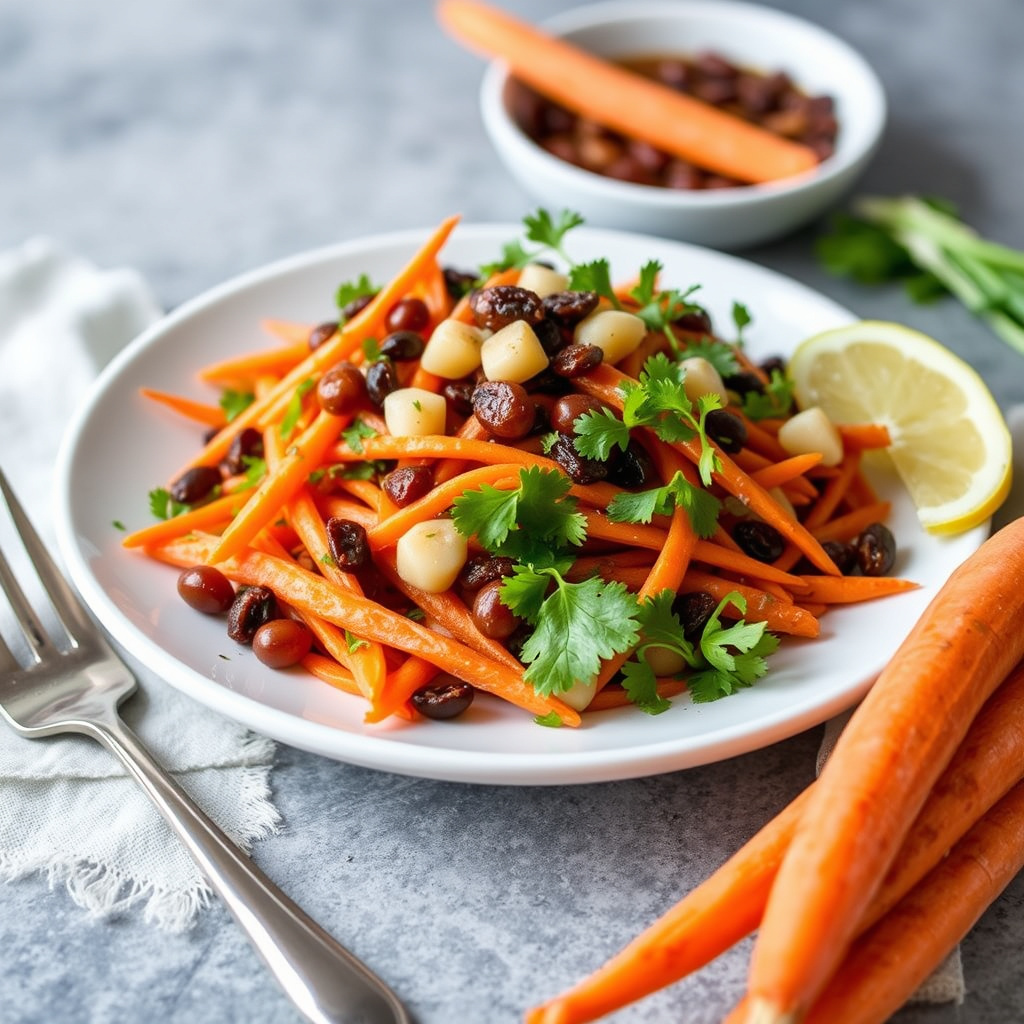 Gulrotsalat med rosiner og sherryeddik