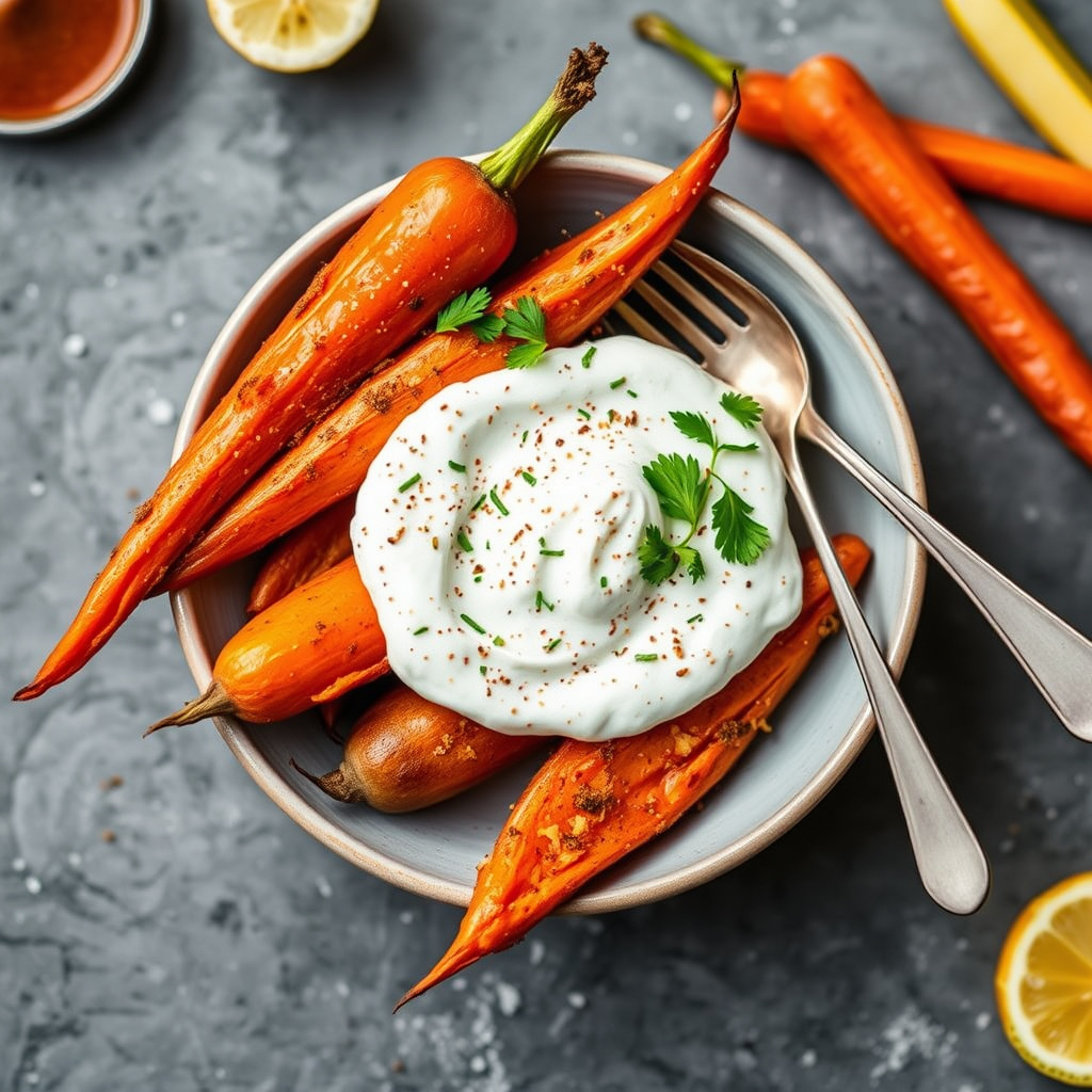 Gulrøtter med krydder og harissayogurt