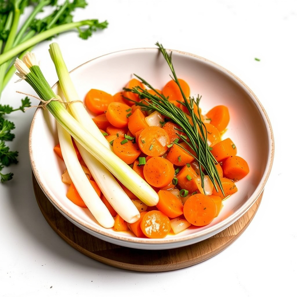 Glaserte gulrøtter og purre med eddik