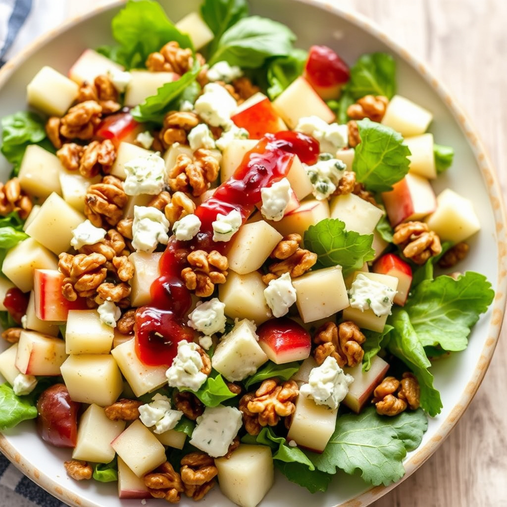 Hakket eplesalat med ristet valnøtter, blåmuggost og granateplesvinaigrette