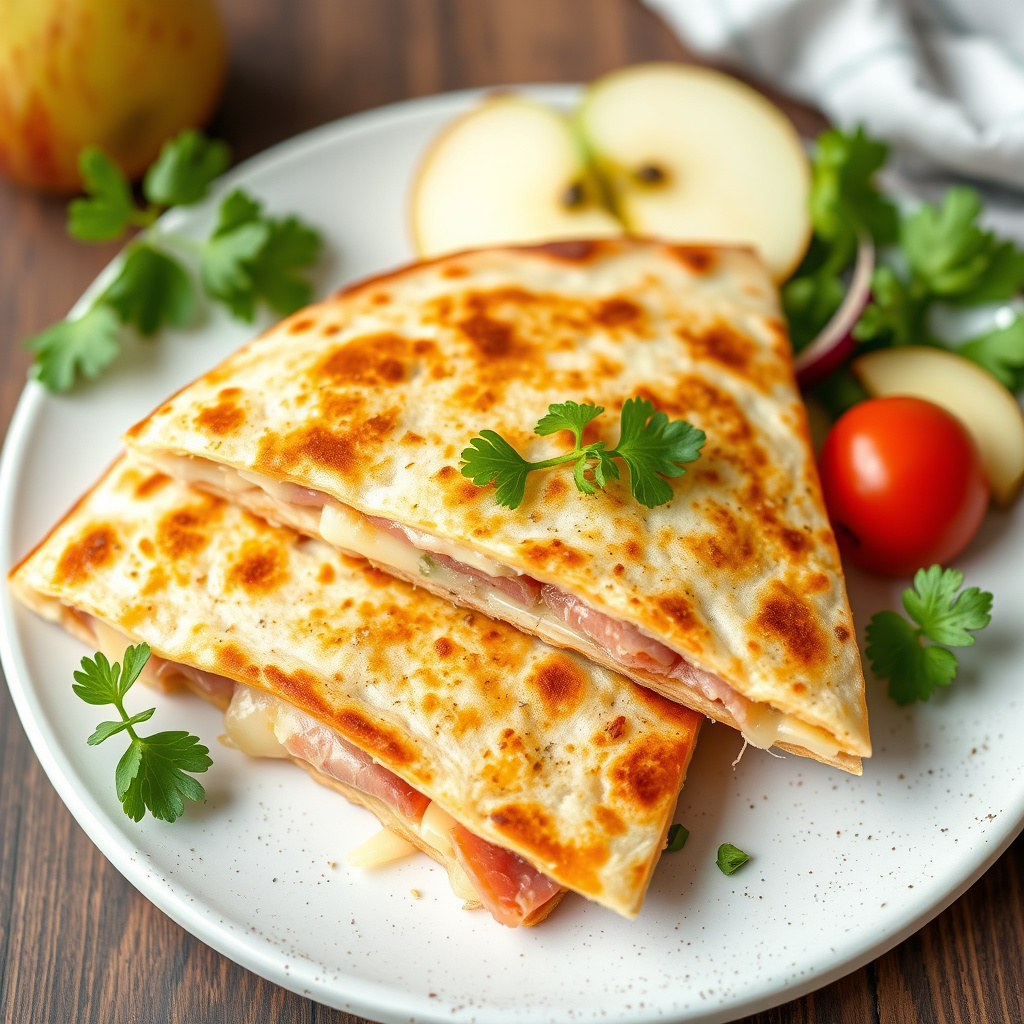Ham, eple- og ostequessadilla