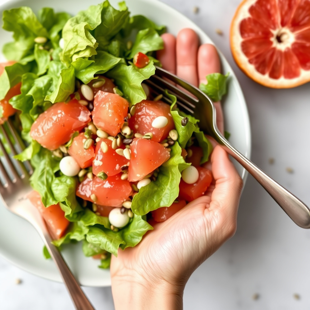 Håndsalat med kulturmelk, grapefrukt og blandede frø