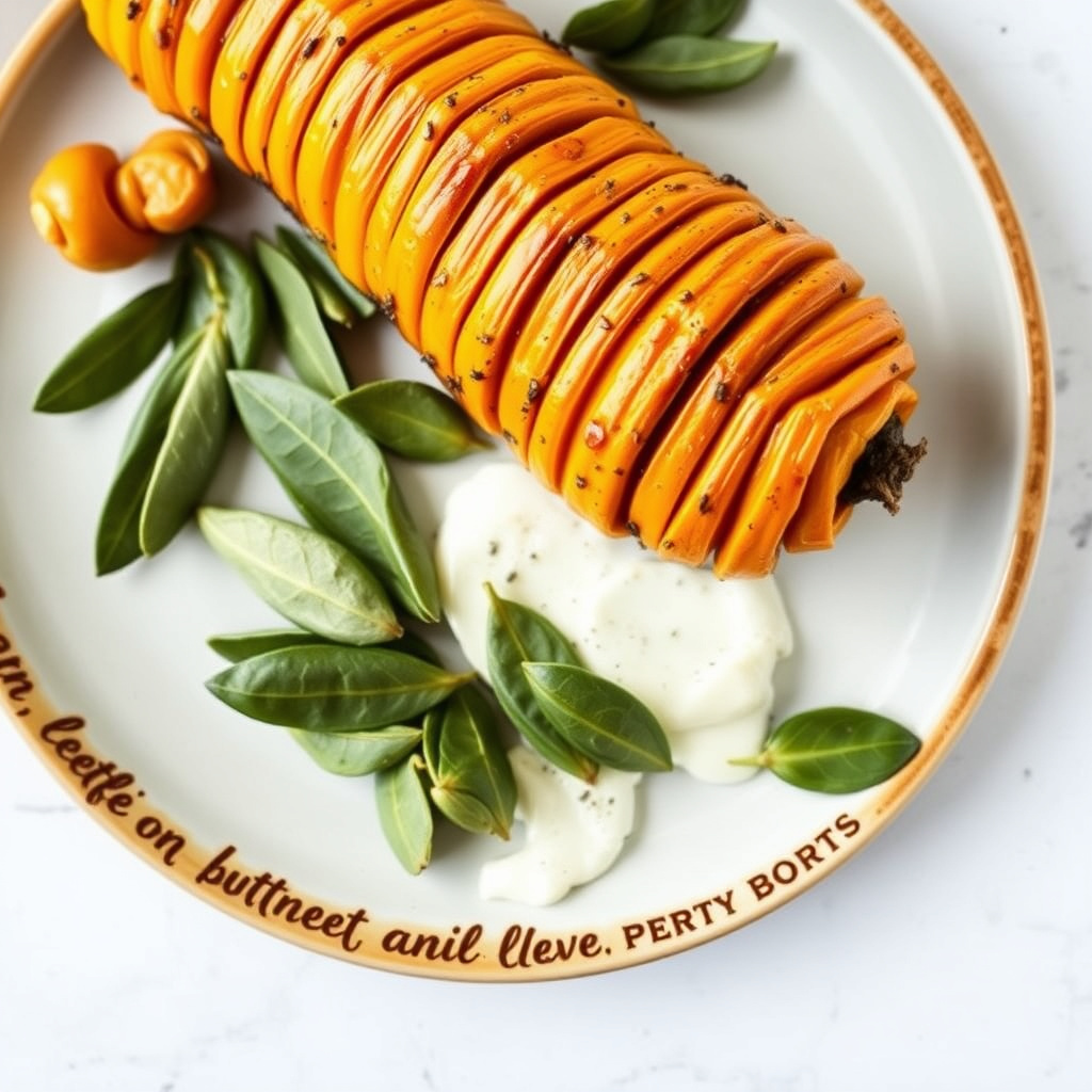 Hasselback butternut squash med lønnesirup og laurbærblad
