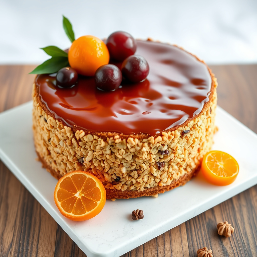 Hasselnøttkremkake med honningfylte kumquats