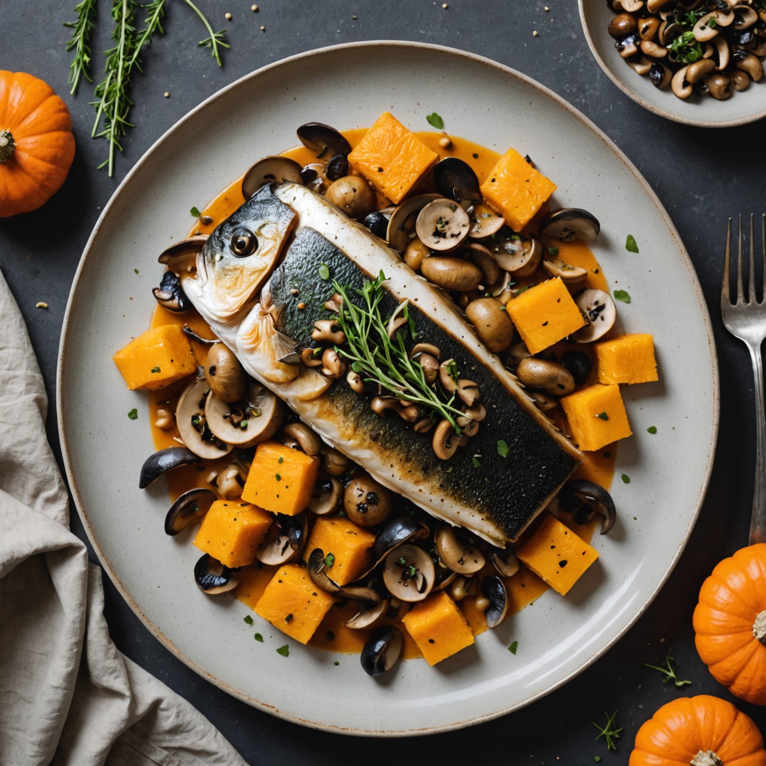 Havabbor i foliepakke med gresskar og sopp