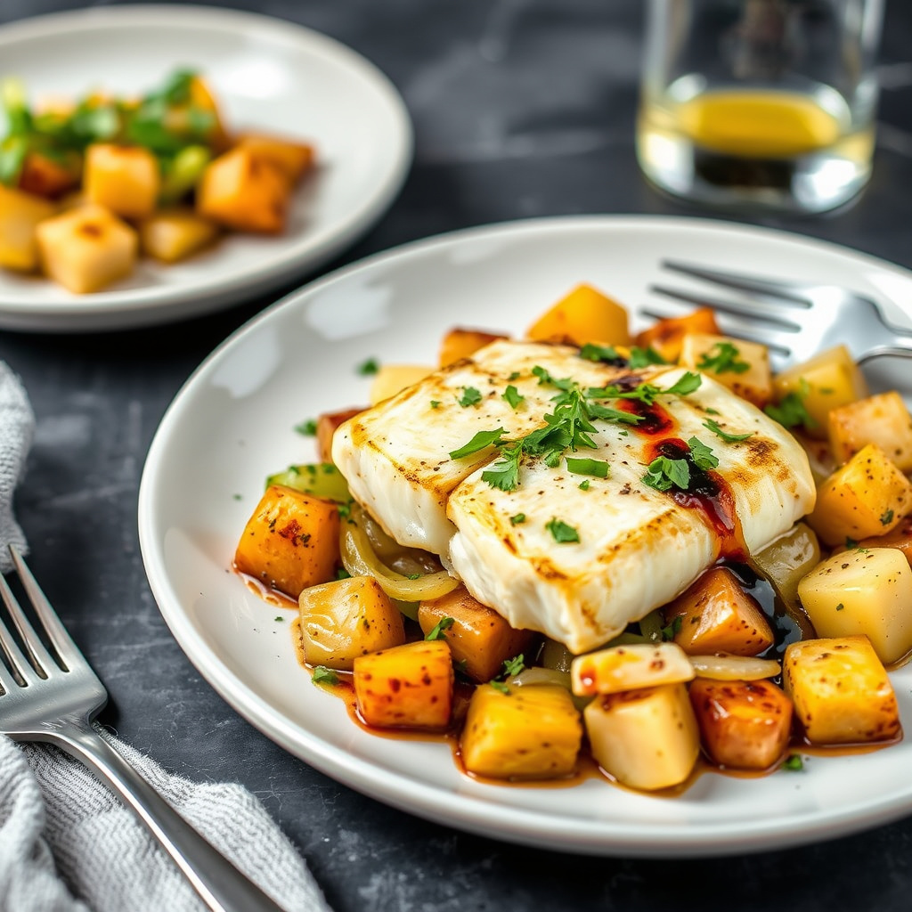 Havabbor med purre, poteter og balsamico-vinaigrette