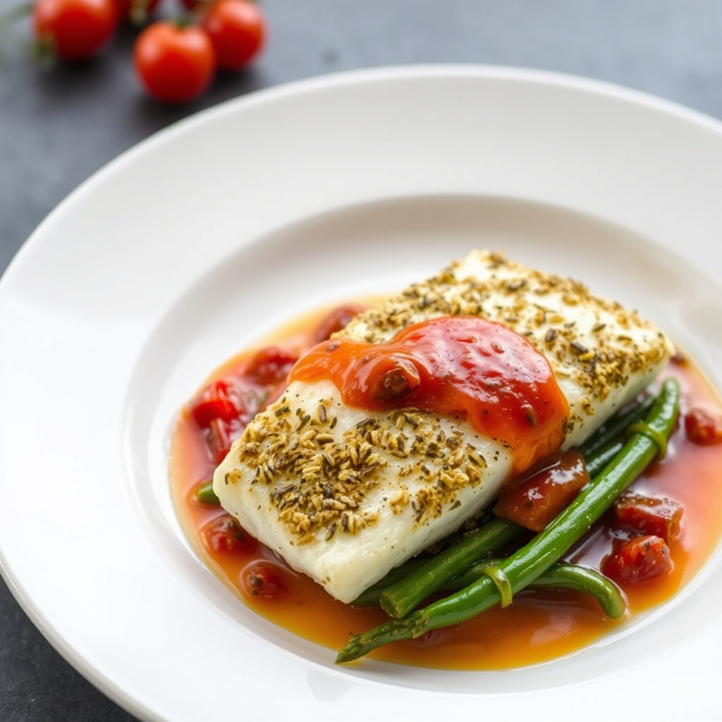 Havabbor med urter og en soltørket tomat- og chardonnay-saus