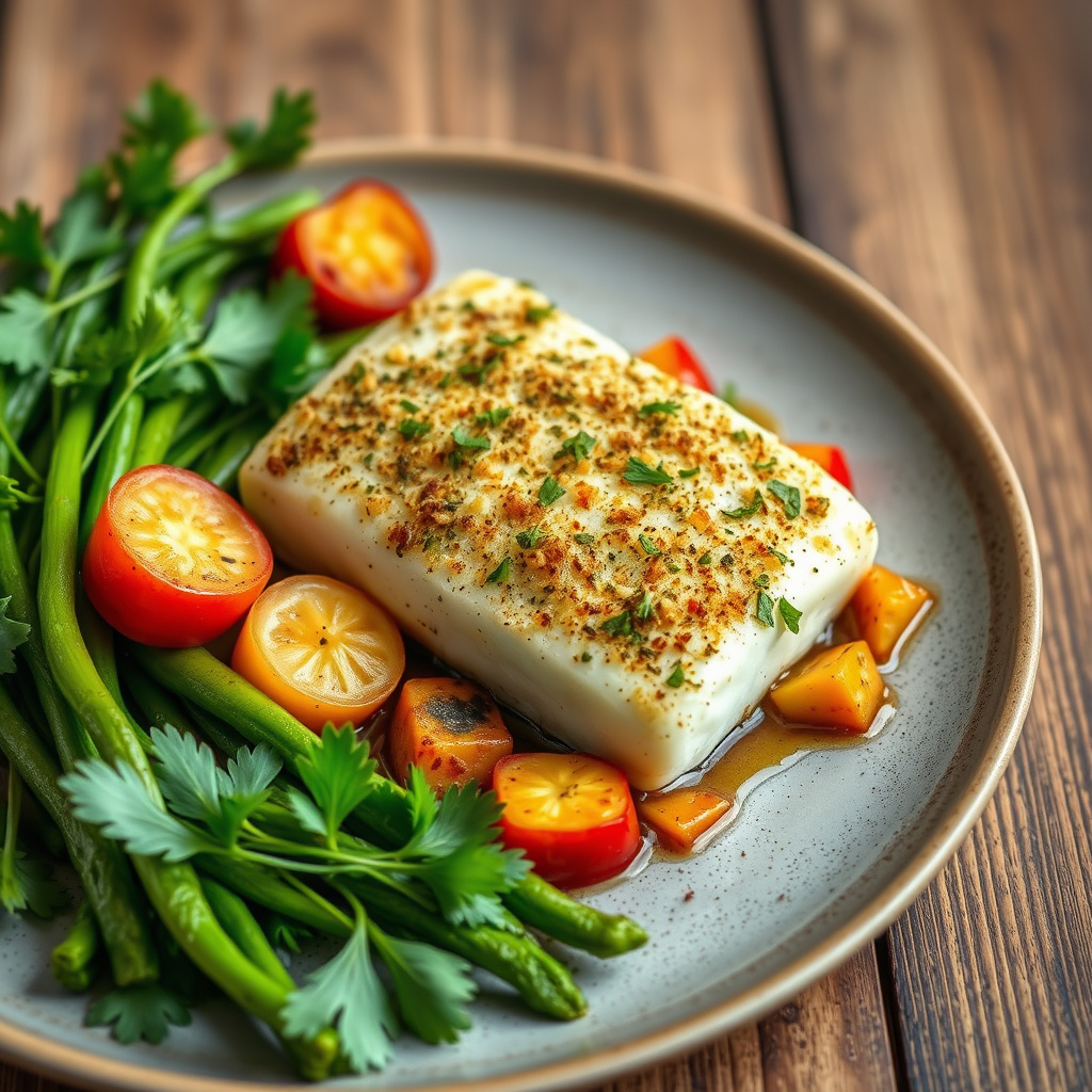 Havabbor med urteskorpe og ovnsbakt ratatouille