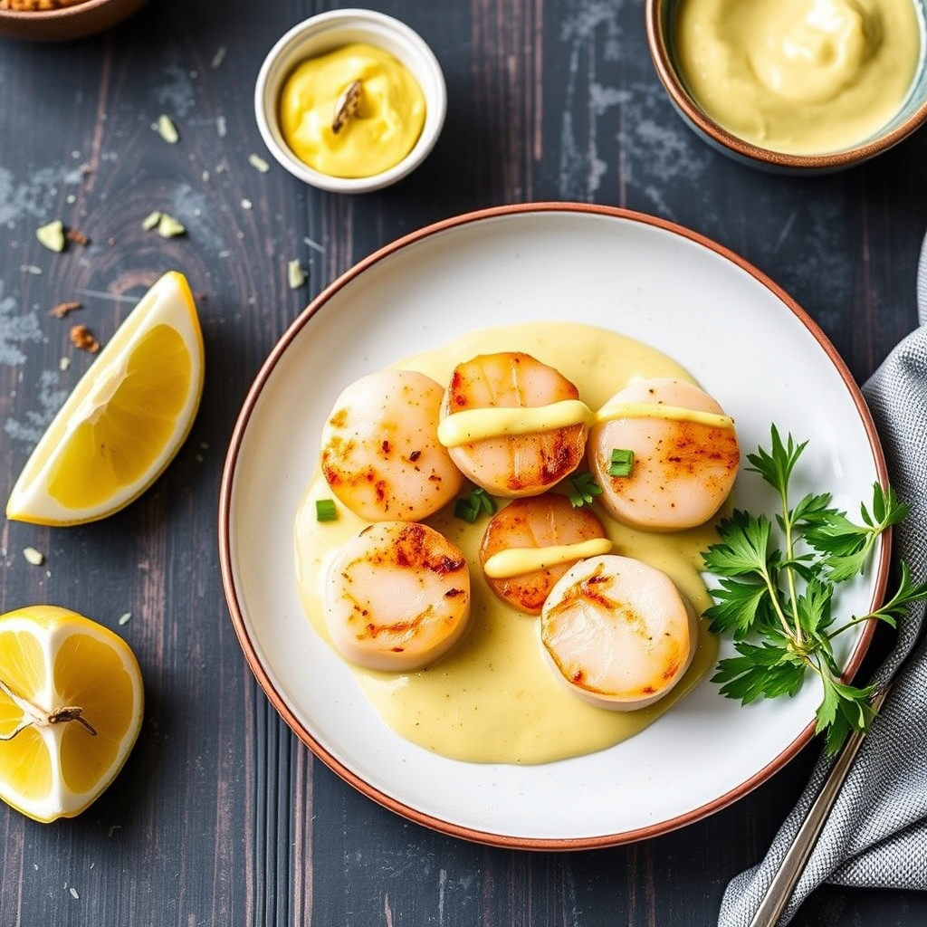 Havets kamskjell med safran-aioli
