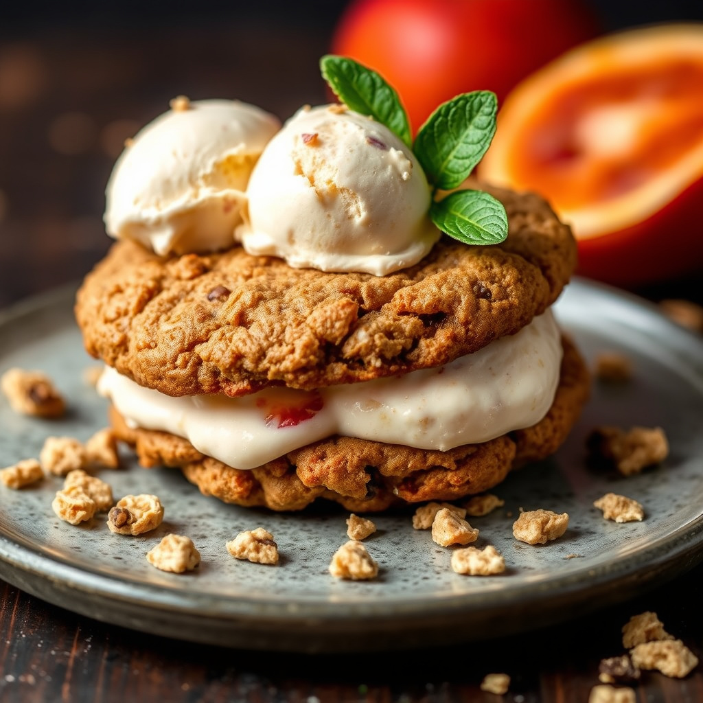 Havrekjeks med vaniljeis av nektarin