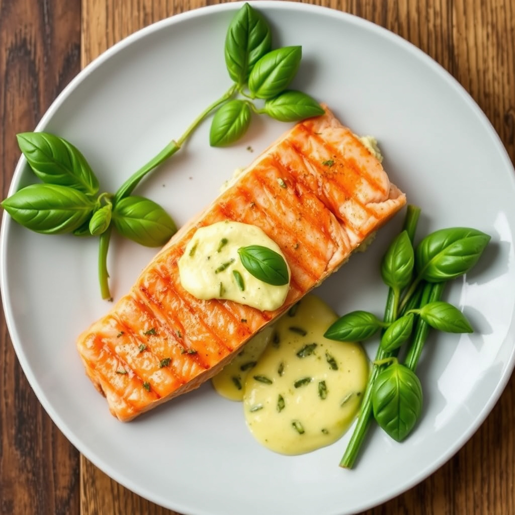 Hel laks "skåret opp og fylt" med basilikumsmør