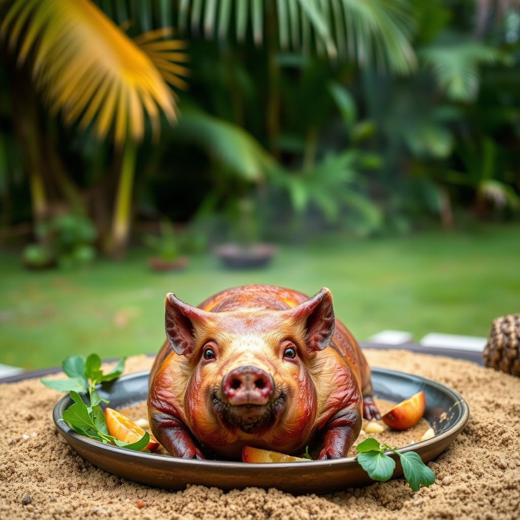 Hele Kahlua-svinet, rostit i en sandinnelukket ovn til en luau