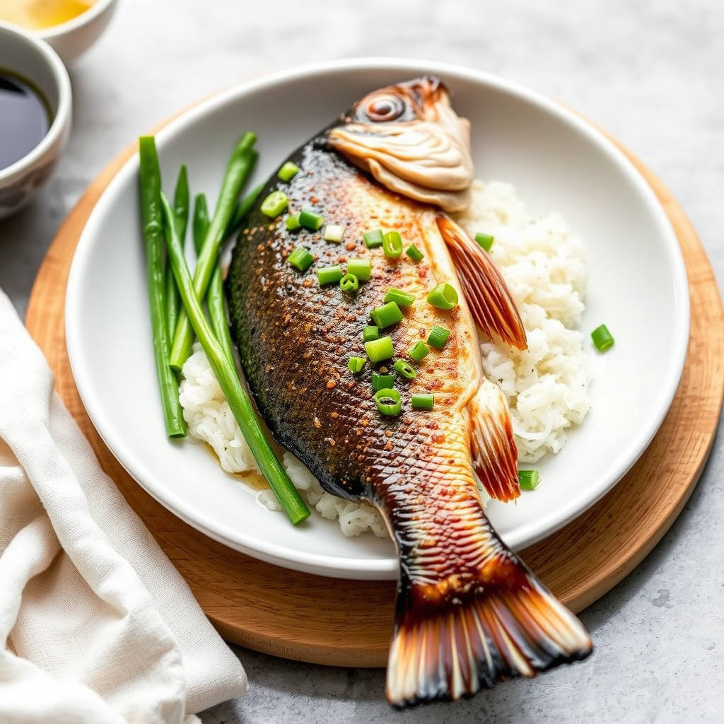 Hele svartbass med ingefær og vårløk