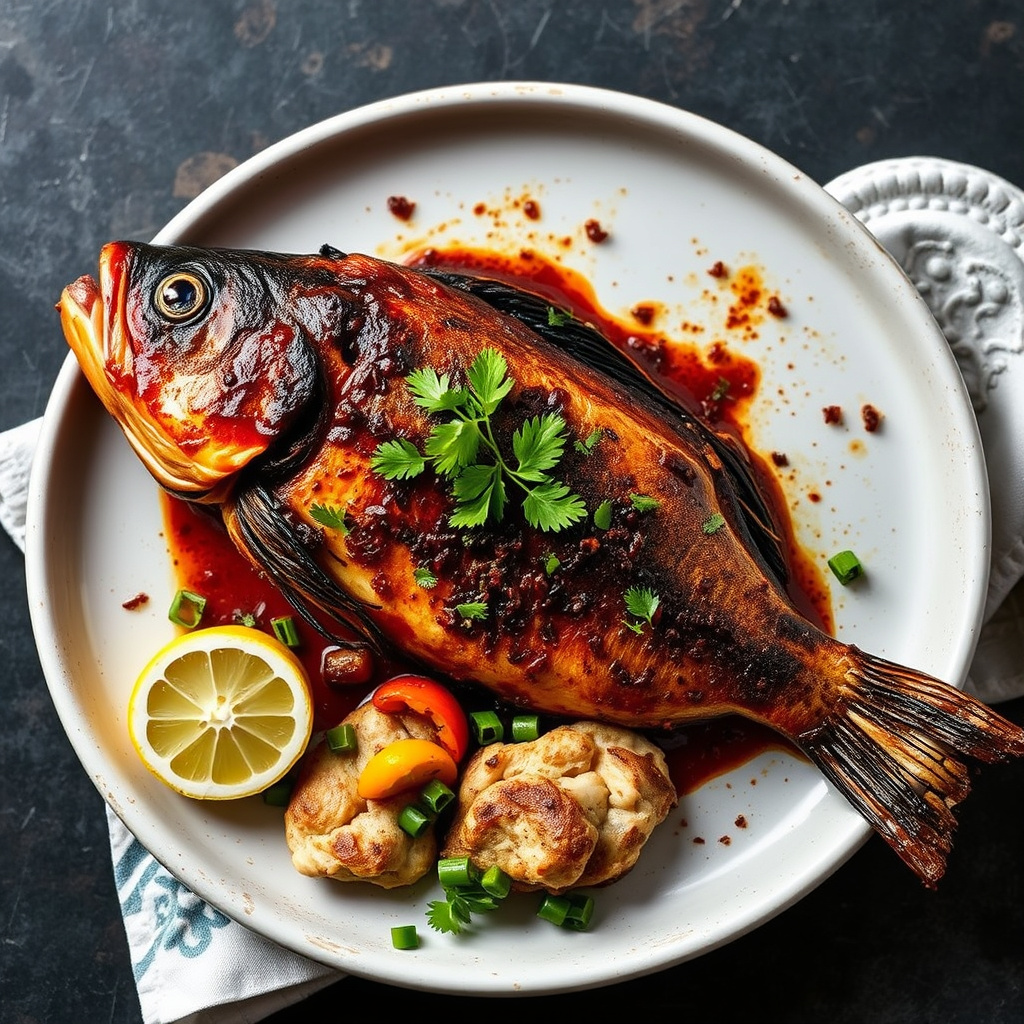 Helstekt fisk marinert med ancho-chili, Oaxaca-stil