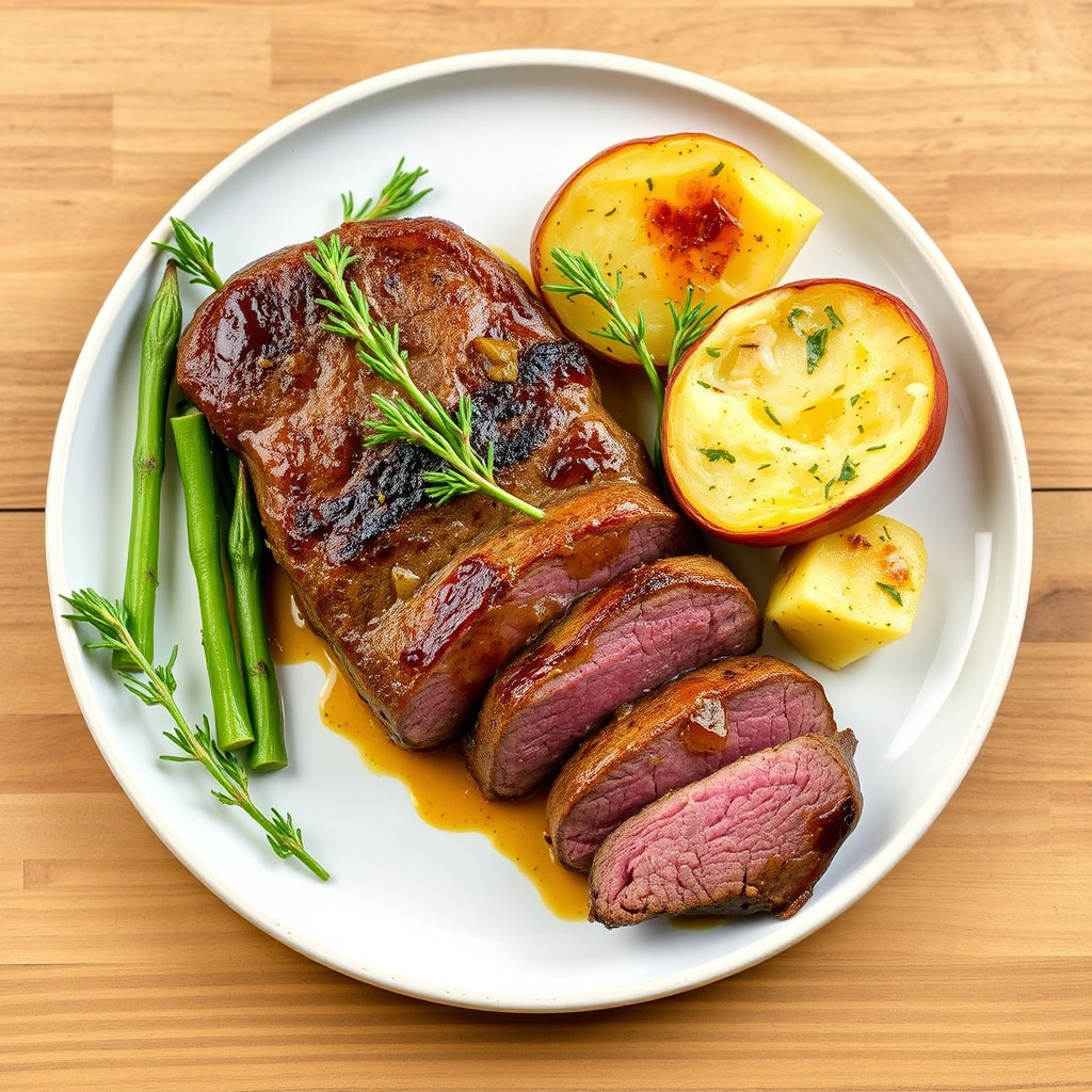 Herb- og sennepsmarinert indrefilet med ovnsbakte poteter