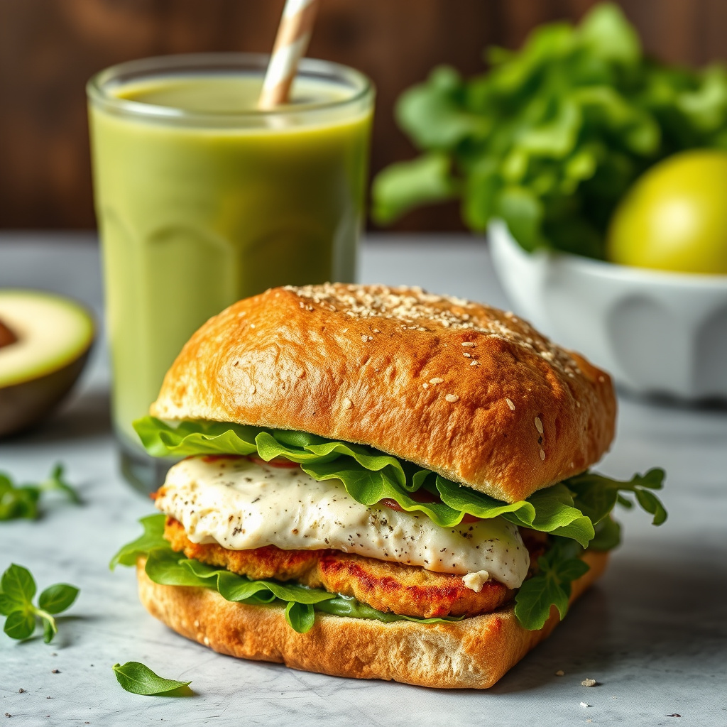 Herlige kylling-sandwicher med eple- og avokadobasert smoothie