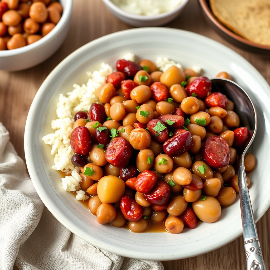 Hoppin' John med svartøyede erter og kielbasa