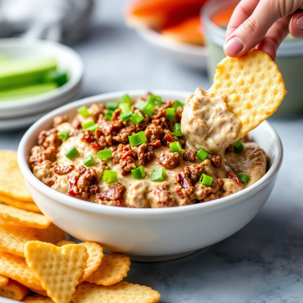 Varm dipp med tørket oksekjøtt og kremost