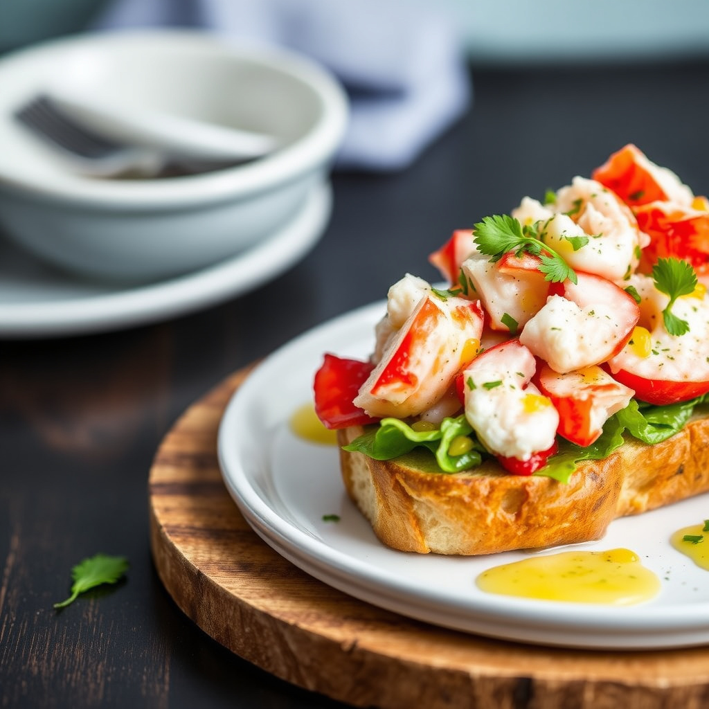 Hummer- og rekesalat på brioche med vanilje- og appelsinvinaigrette