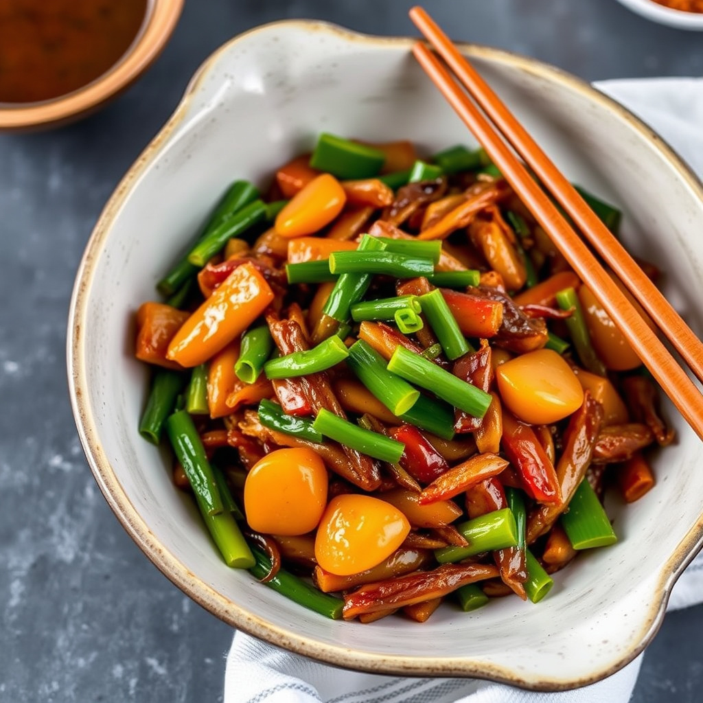 Hung Chong kinesisk purreløk- og oljestekt rett