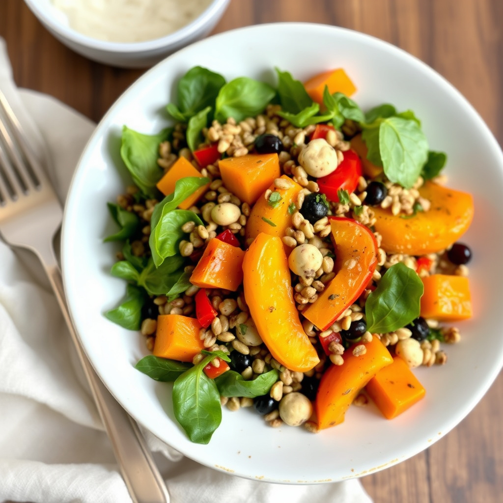 Hvetebærsalat med butternut squash og paprika