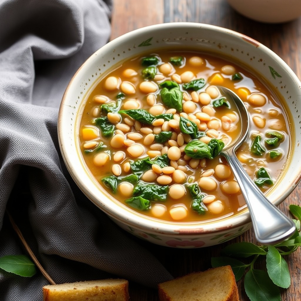 Hvit bønne-, spinat- og bygggryte