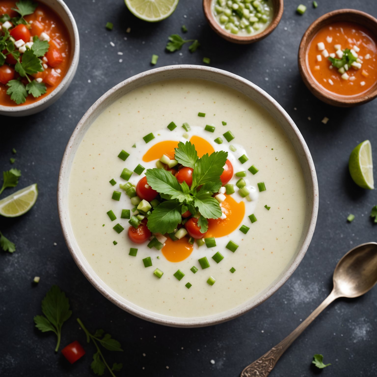 Hvit gazpacho med mandler og druer