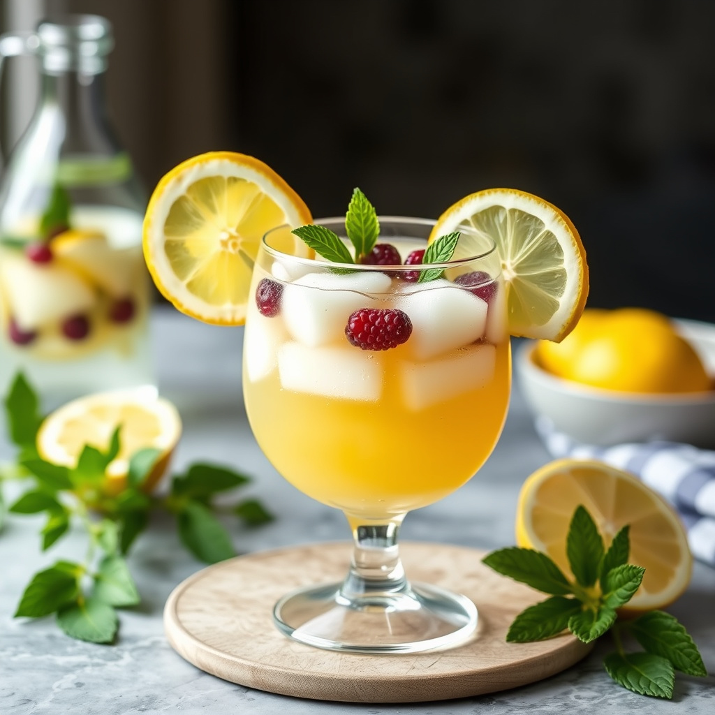 Hvit sangria med mynte og sommerfrukt