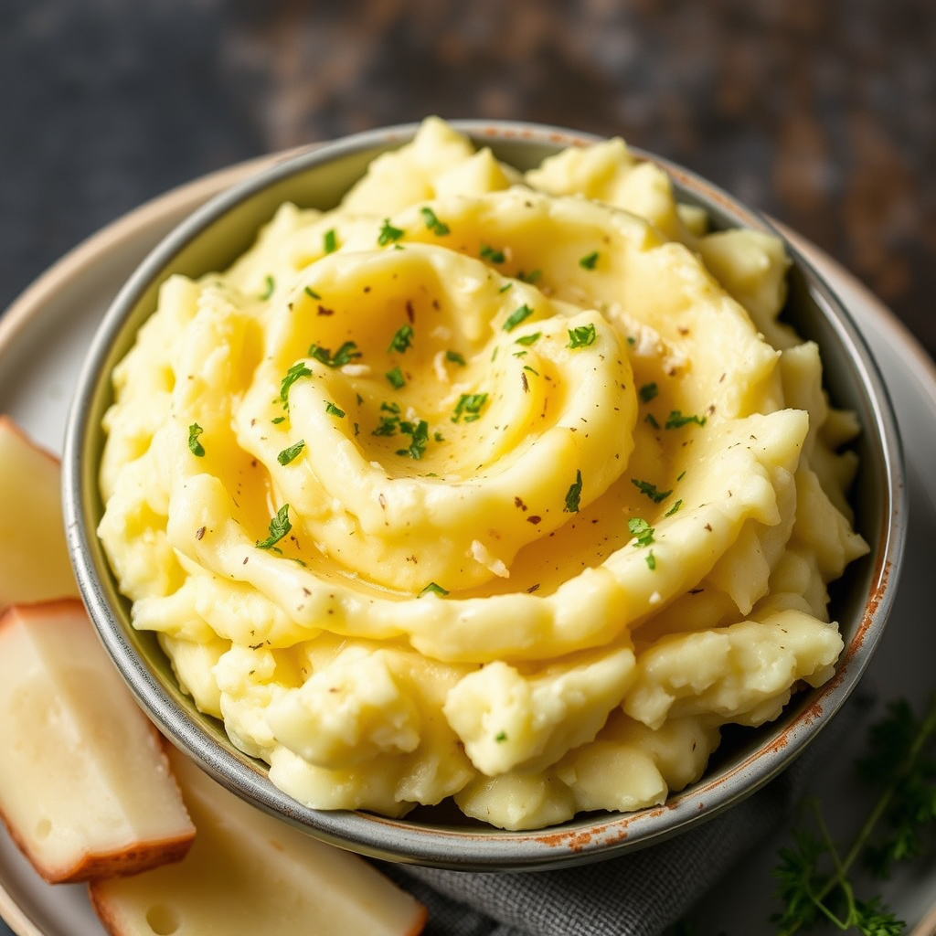 Hvitløk- og ostegratinerte potetmos