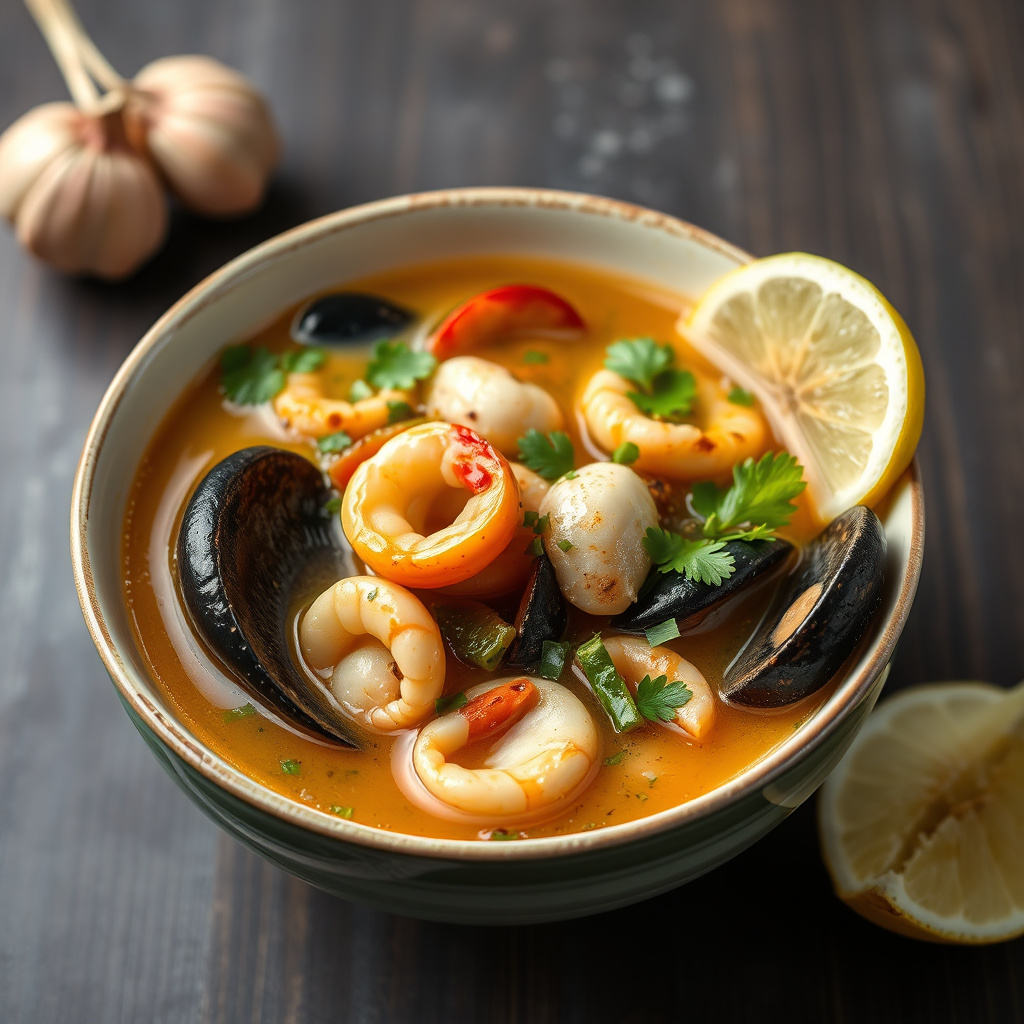 Hvitløk og sjømatssuppe