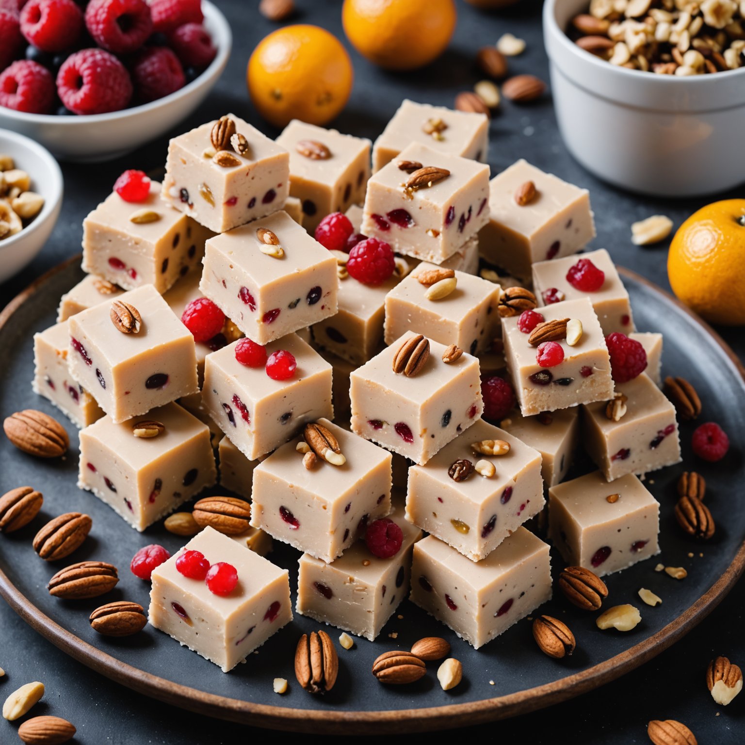 Hvitt julefudge med frukt og nøtter